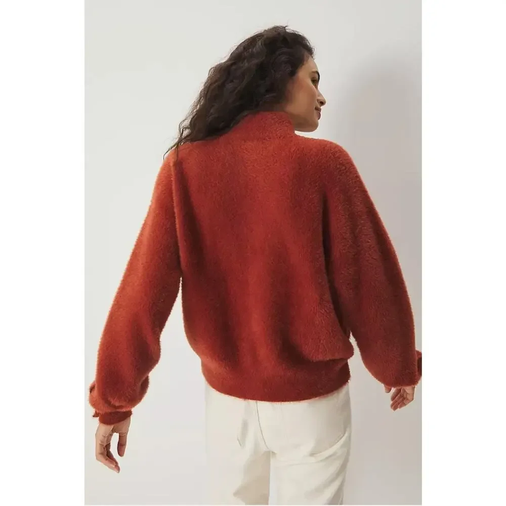 Anthropologie Kalista Eyelash Rust Faux Fur Full Zip Jacket medium - Picture 2 of 7
